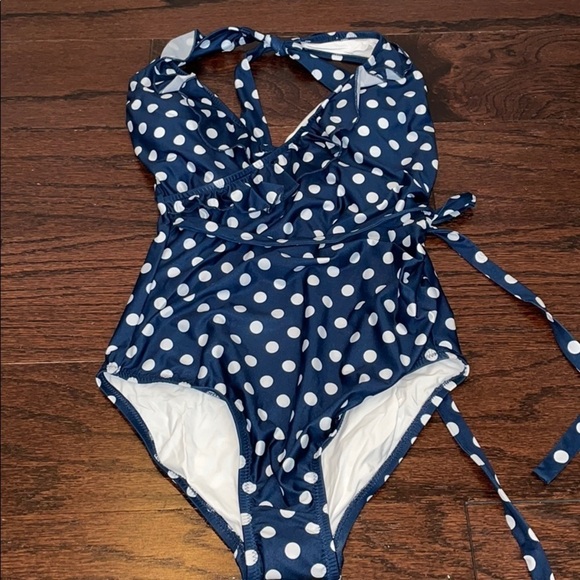 NEW ModCloth Navy Polka Dot One Piece Swimsuit - Picture 2 of 4